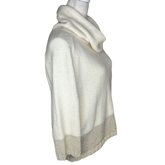 Ann Taylor Women's Cowl Neck Wool Angora Sweater Top Cream Gold Sz Med - Picture 2 of 5